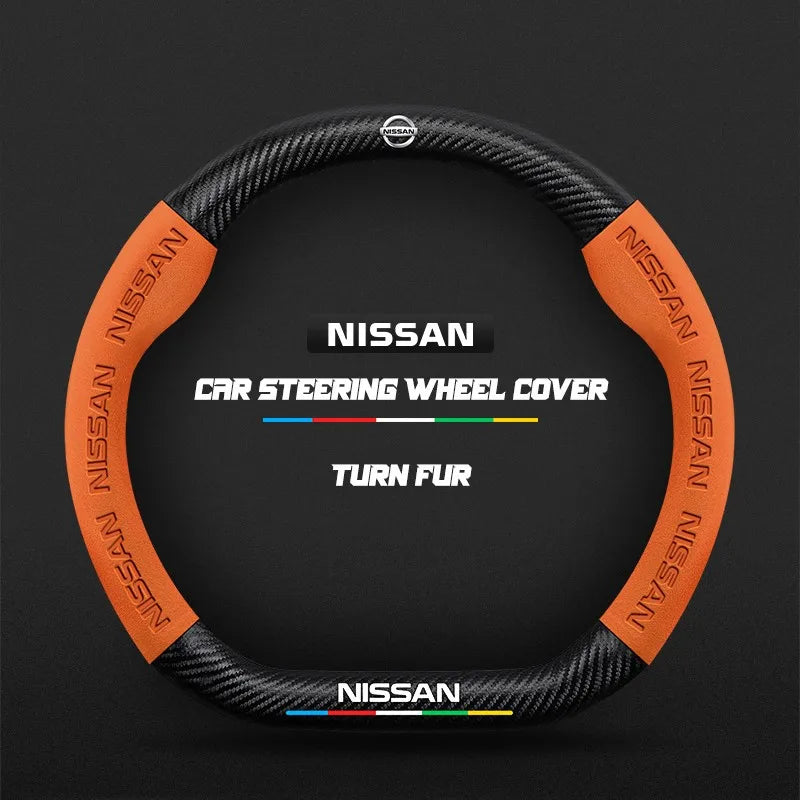 Car steering wheel cover in carbon fiber suede style suitable for Nissan