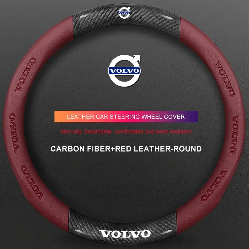 3D Embossed Genuine Leather Steering Wheel Cover For Volvo