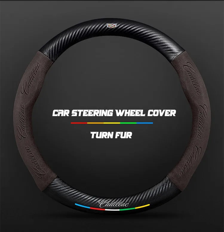 Car steering wheel cover in carbon fiber suede style suitable for Cadillac