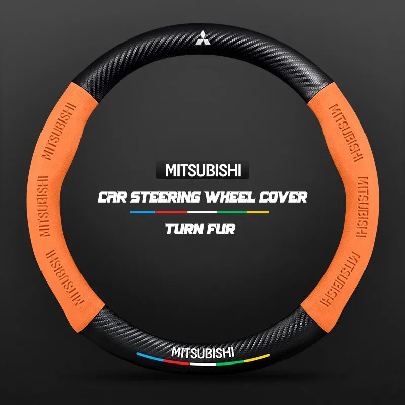 Car steering wheel cover in carbon fiber suede style suitable for Mitsubishi