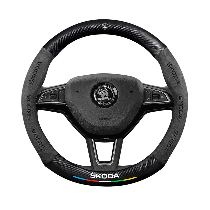 Car steering wheel cover in carbon fiber suede style suitable for Skoda