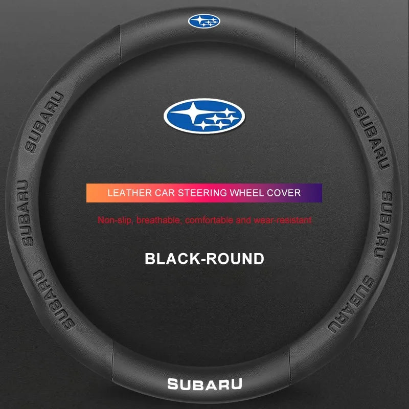 3D Embossed Genuine Leather Steering Wheel Cover For Subaru