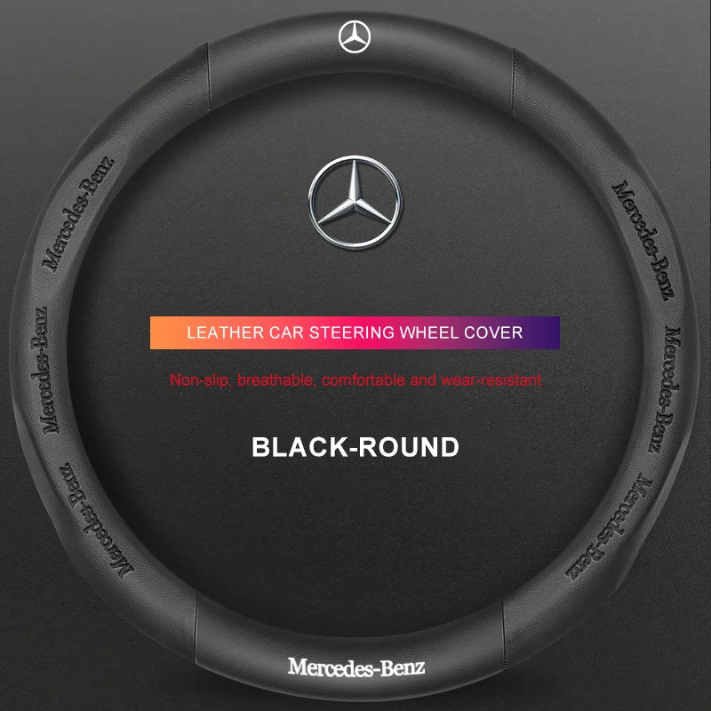 3D Embossed Genuine Leather Steering Wheel Cover for Mercedes-Benz