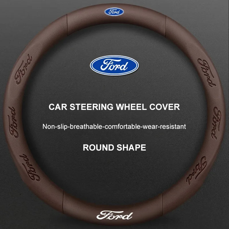 3D Embossed Genuine Leather Steering Wheel Cover For Ford