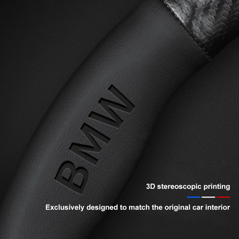 Carbon fiber genuine leather car steering wheel cover for BMW