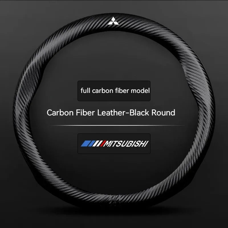 Carbon fiber genuine leather car steering wheel cover for Mitsubishi