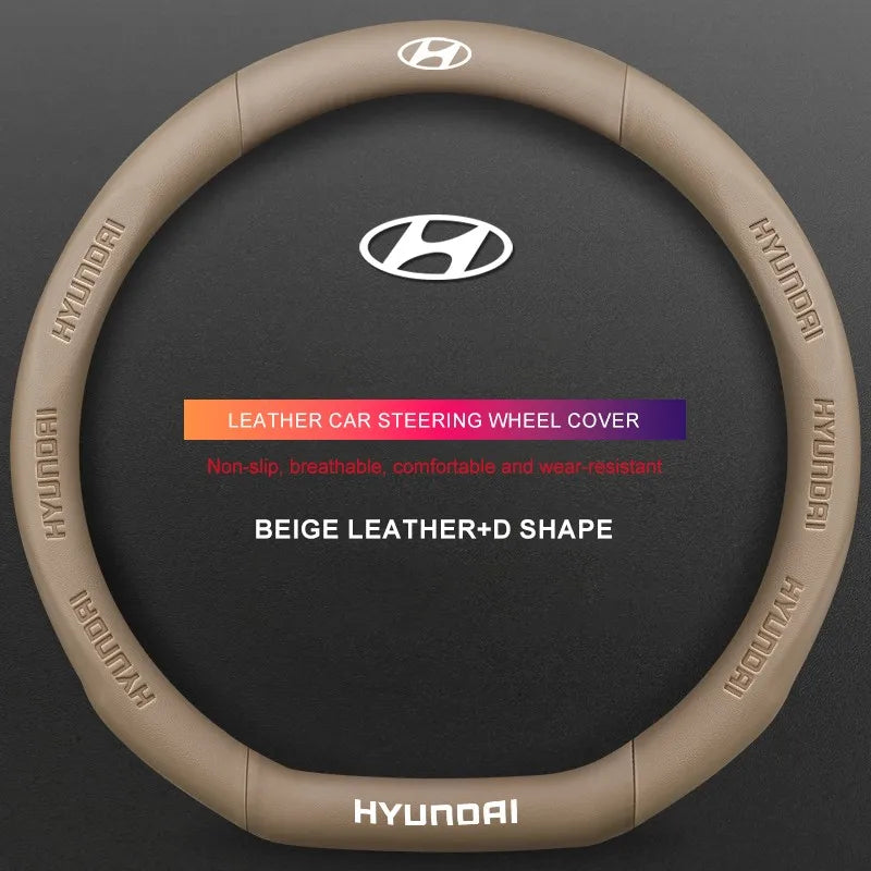 3D Embossed Genuine Leather Steering Wheel Cover For Hyundai
