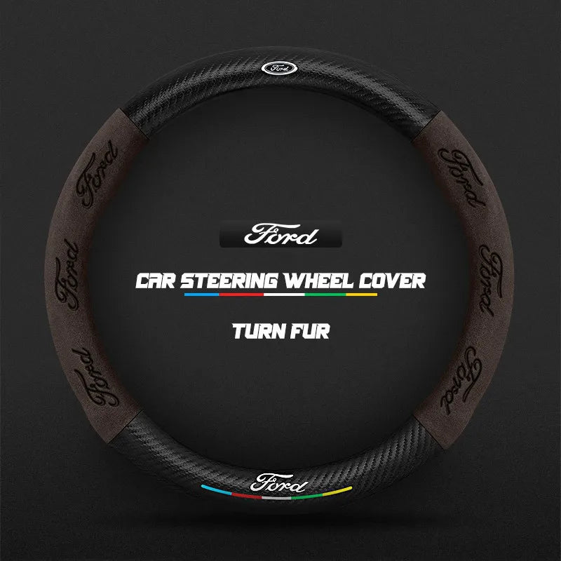 Car steering wheel cover in carbon fiber suede style suitable for Ford