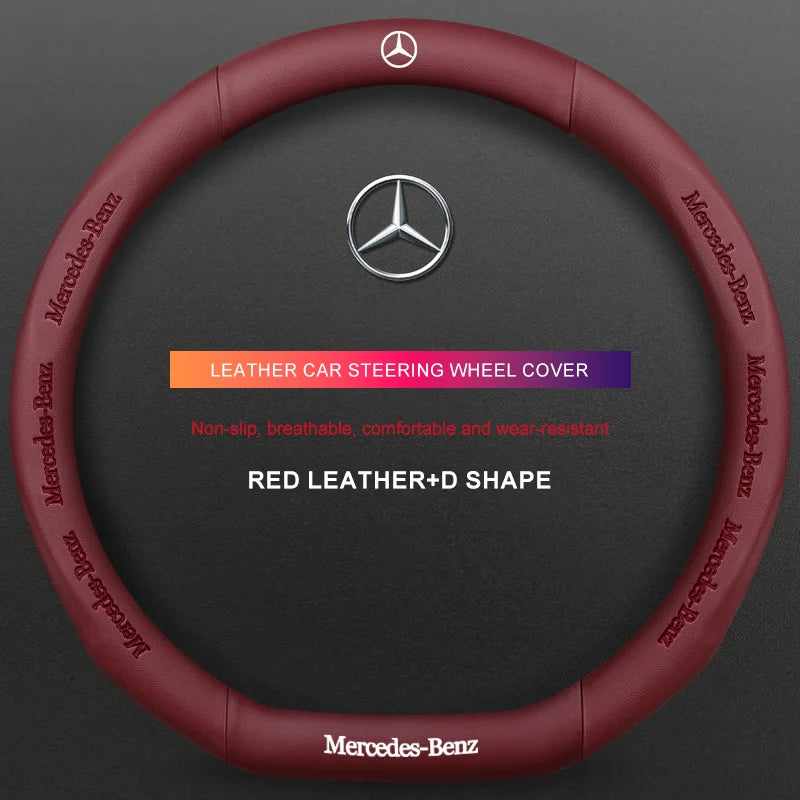 3D Embossed Genuine Leather Steering Wheel Cover for Mercedes-Benz