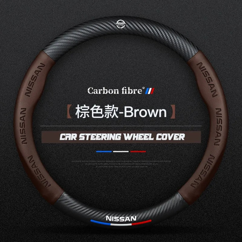 Carbon fiber genuine leather car steering wheel cover for Nissan