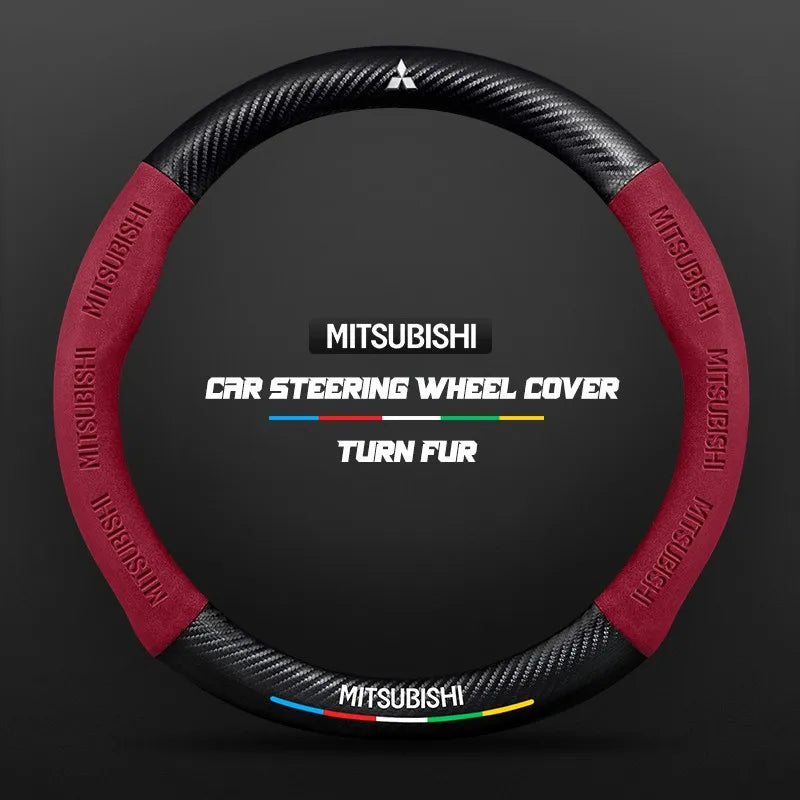 Car steering wheel cover in carbon fiber suede style suitable for Mitsubishi
