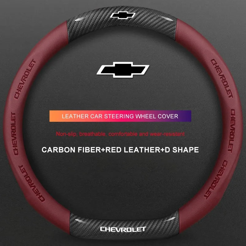 3D Embossed Genuine Leather Steering Wheel Cover For Chevrolet