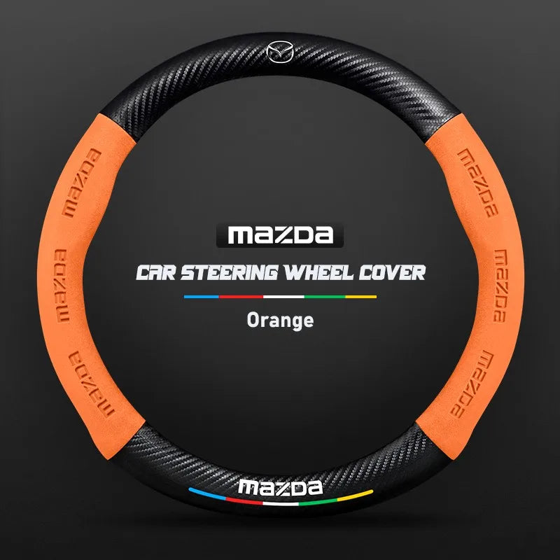 Car steering wheel cover in carbon fiber suede style suitable for Mazda