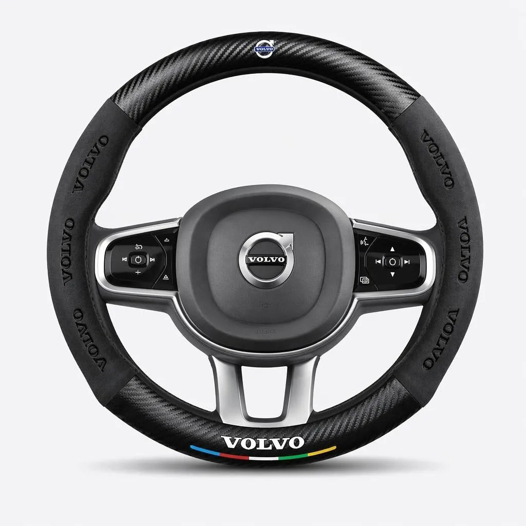 Car steering wheel cover in carbon fiber suede style suitable for Volvo