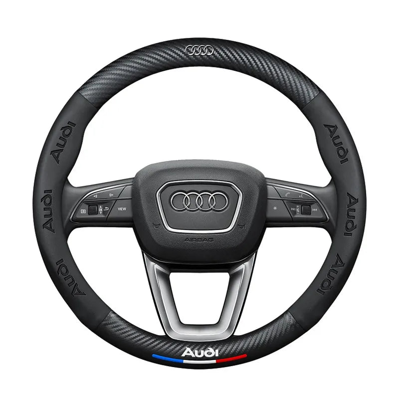 Carbon fiber genuine leather car steering wheel cover for Audi