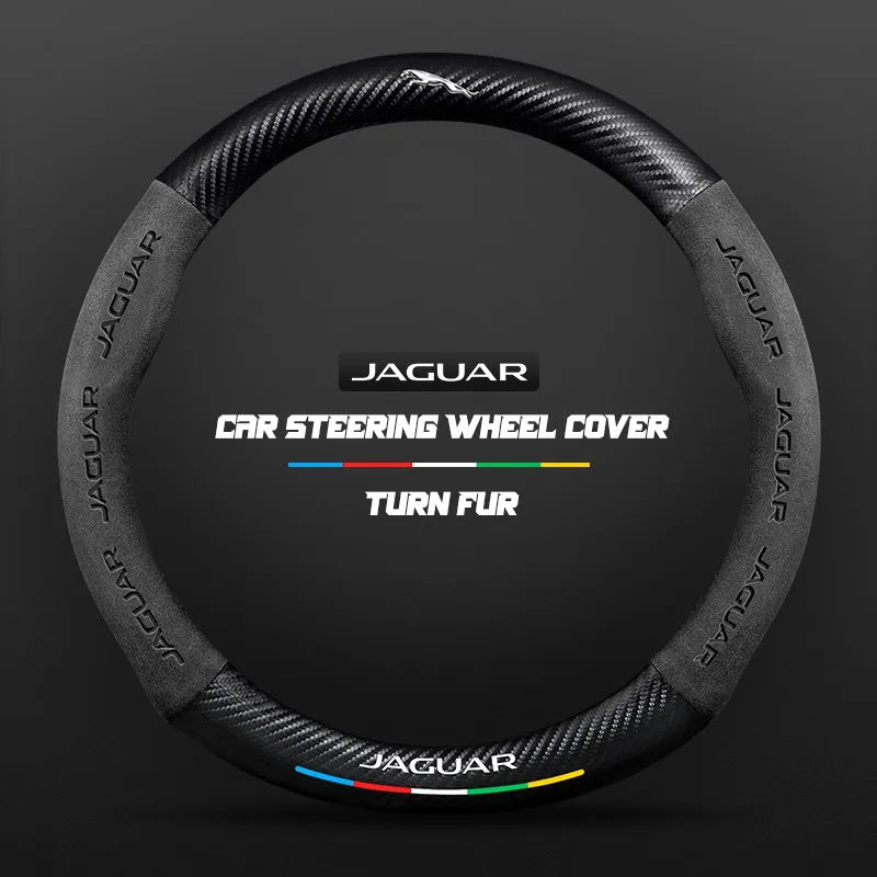 Car steering wheel cover in carbon fiber suede style suitable for Jaguar