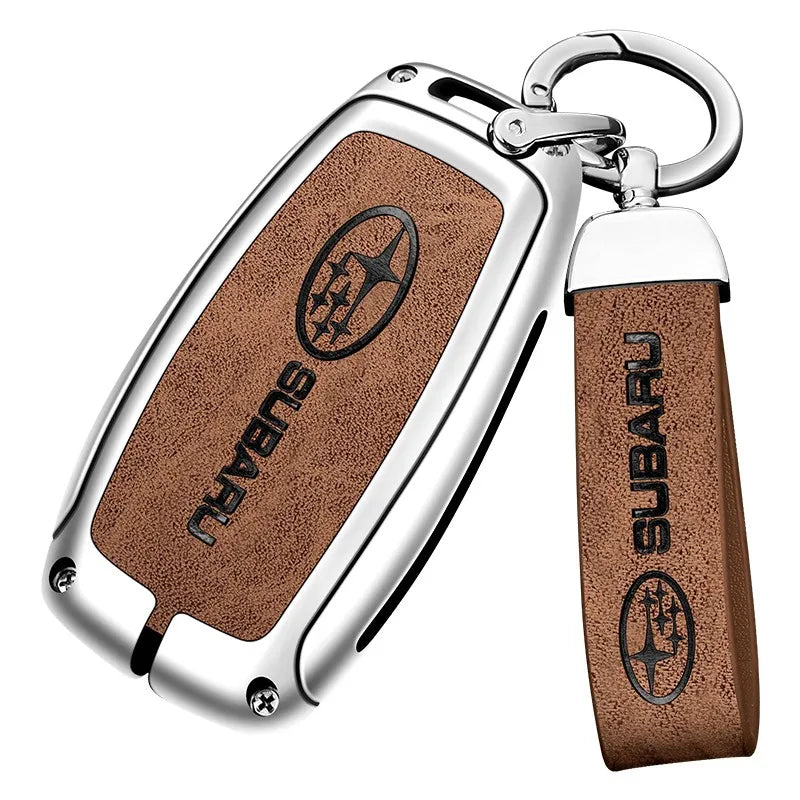 Zinc alloy genuine leather car key case for Subaru series