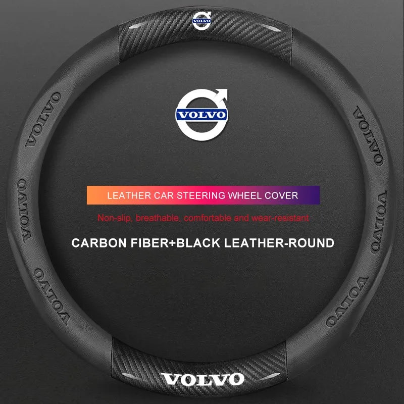 3D Embossed Genuine Leather Steering Wheel Cover For Volvo