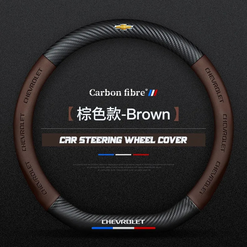 Carbon fiber genuine leather car steering wheel cover for Chevrolet