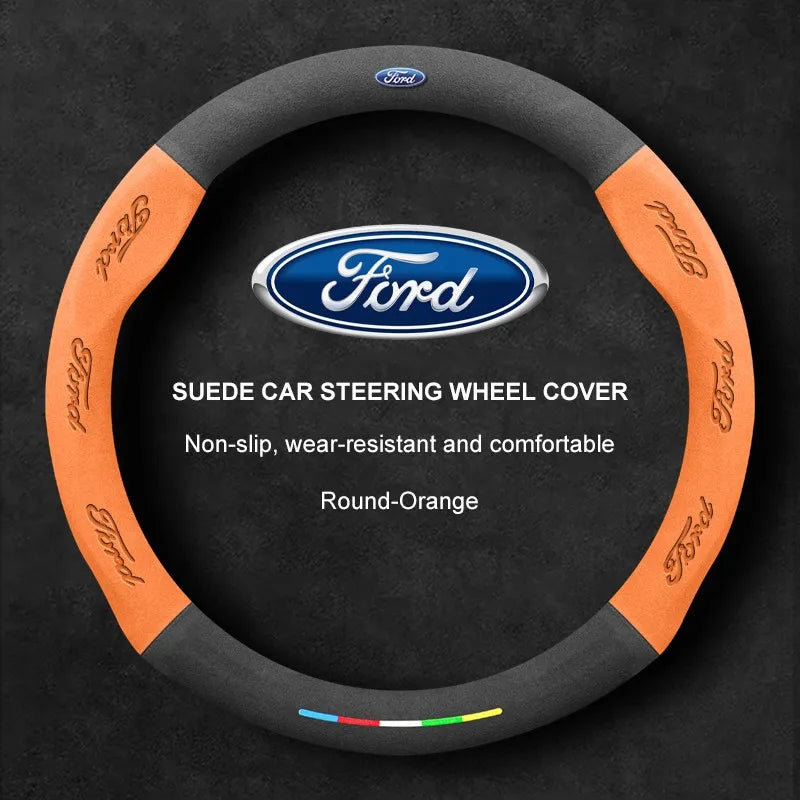 Alcantara Suede 3D Embossed Steering Wheel Cover For Ford