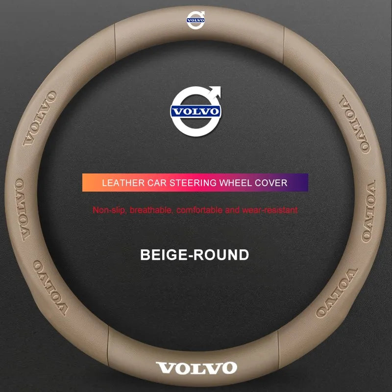 3D Embossed Genuine Leather Steering Wheel Cover For Volvo