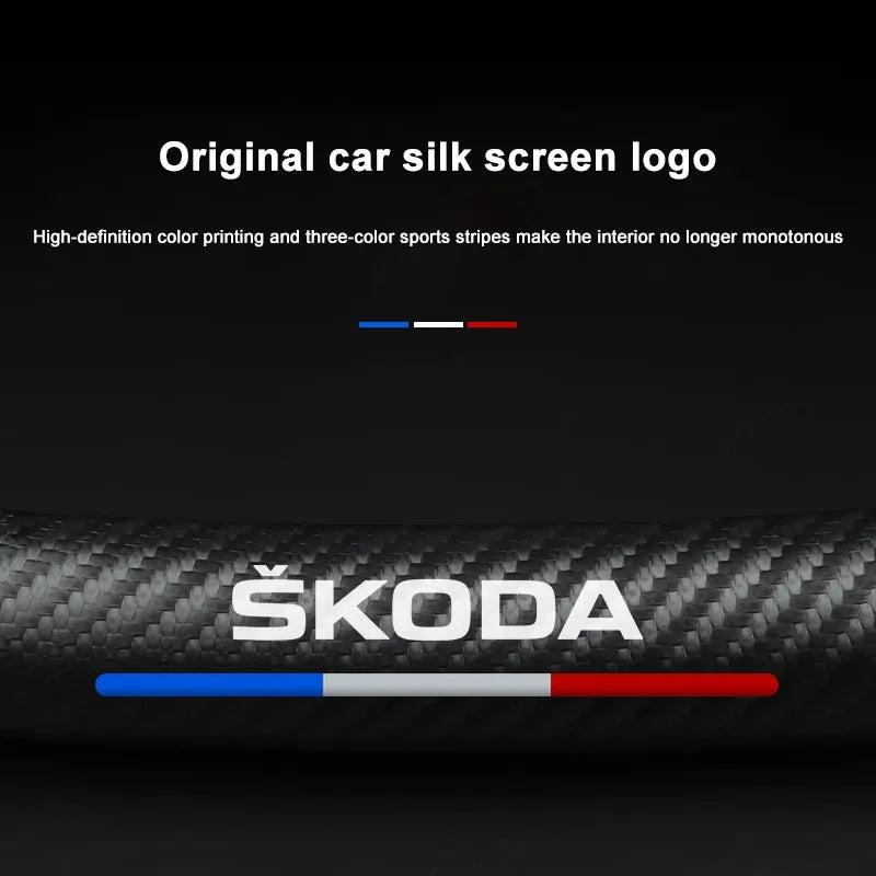 Carbon fiber genuine leather car steering wheel cover for Skoda