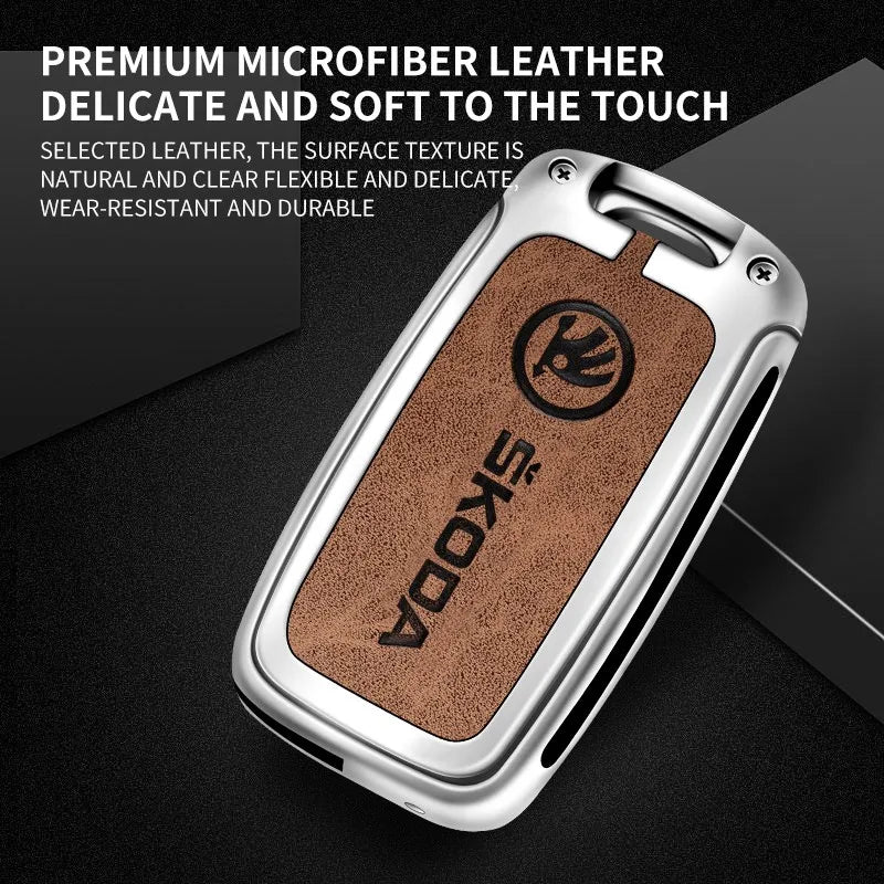 Zinc alloy genuine leather car key case for Skoda series
