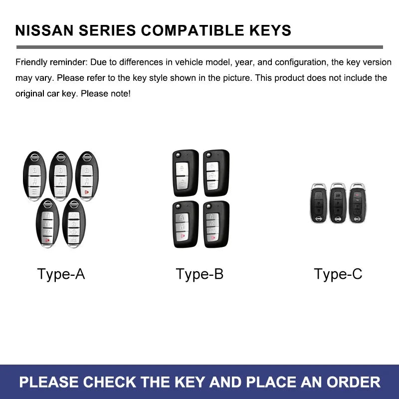 Zinc alloy genuine leather car key case for Nissan series