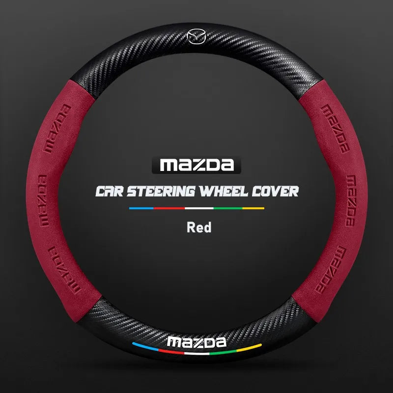 Car steering wheel cover in carbon fiber suede style suitable for Mazda