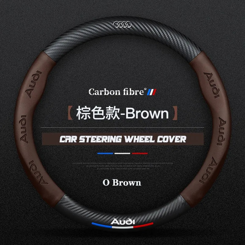 Carbon fiber genuine leather car steering wheel cover for Audi