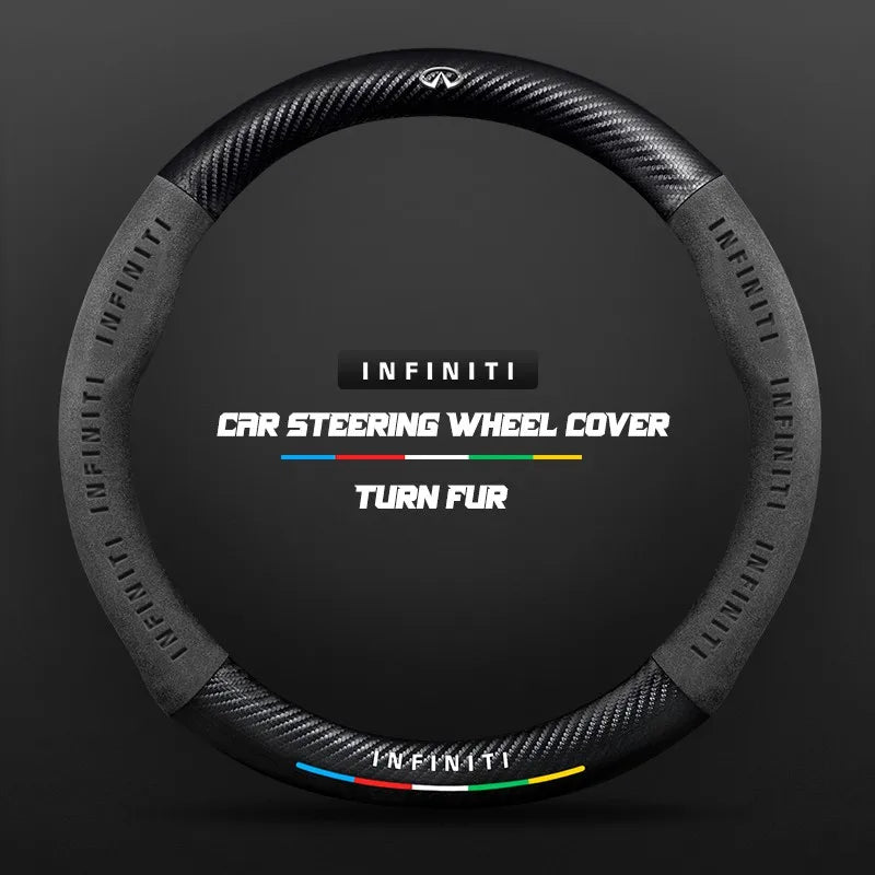 Car steering wheel cover in carbon fiber suede style suitable for Infiniti