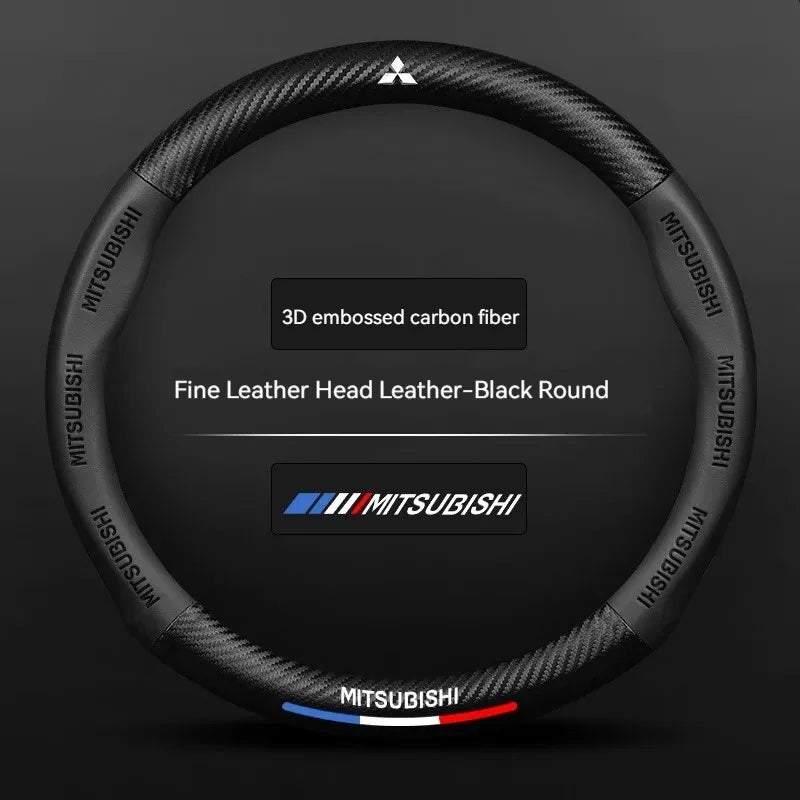 Carbon fiber genuine leather car steering wheel cover for Mitsubishi