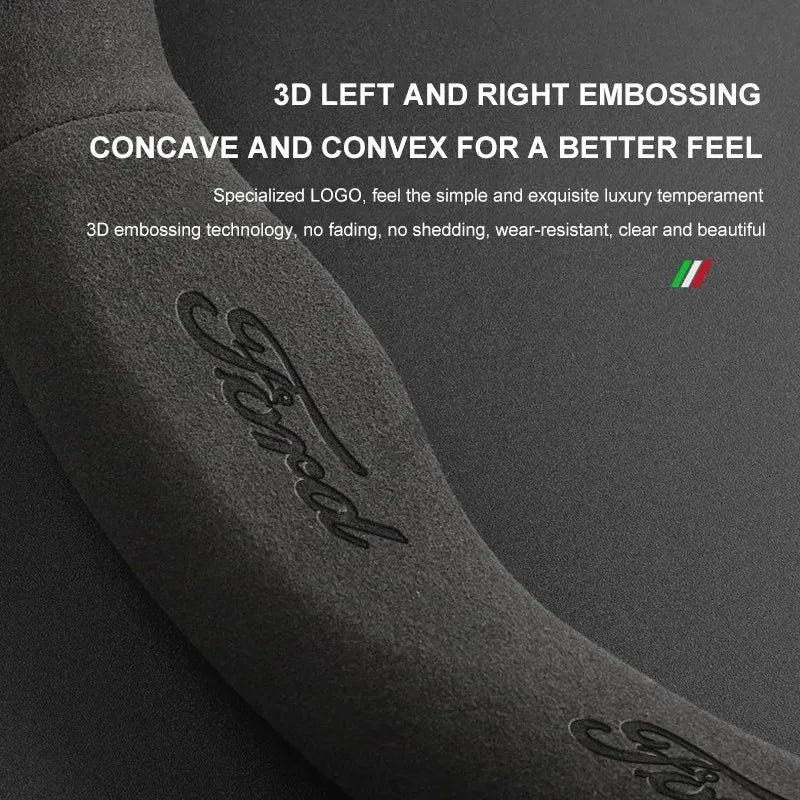 Alcantara Suede 3D Embossed Steering Wheel Cover For Ford