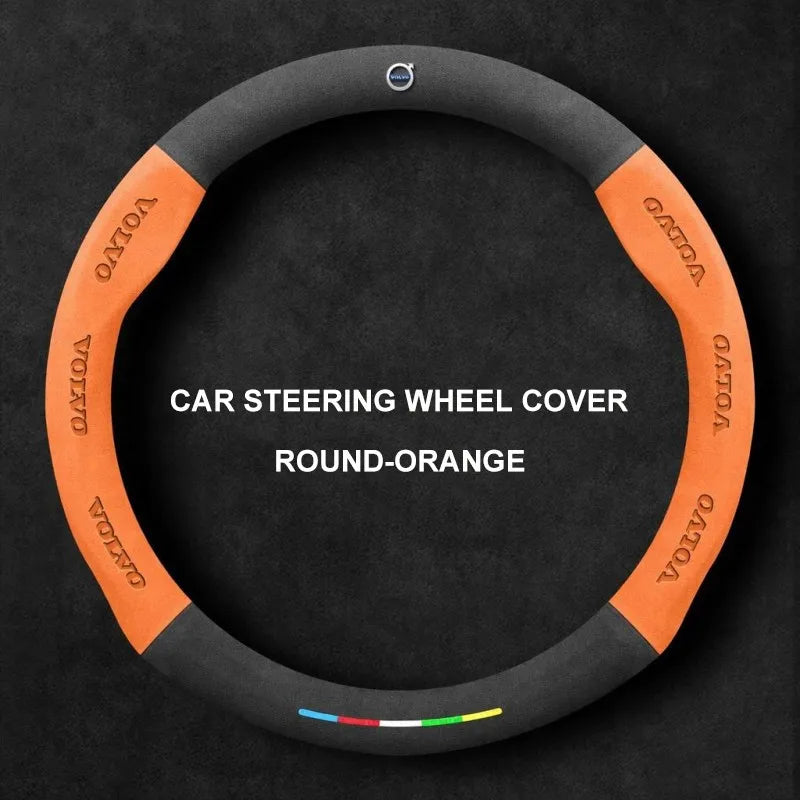 Alcantara Suede 3D Embossed Steering Wheel Cover For Volvo