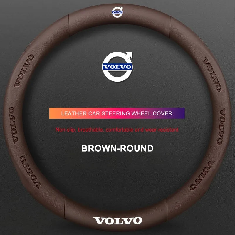 3D Embossed Genuine Leather Steering Wheel Cover For Volvo