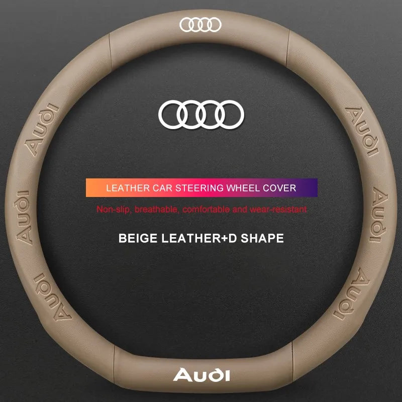 3D Embossed Genuine Leather Steering Wheel Cover For Audi