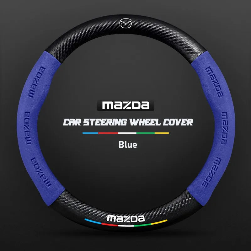 Car steering wheel cover in carbon fiber suede style suitable for Mazda