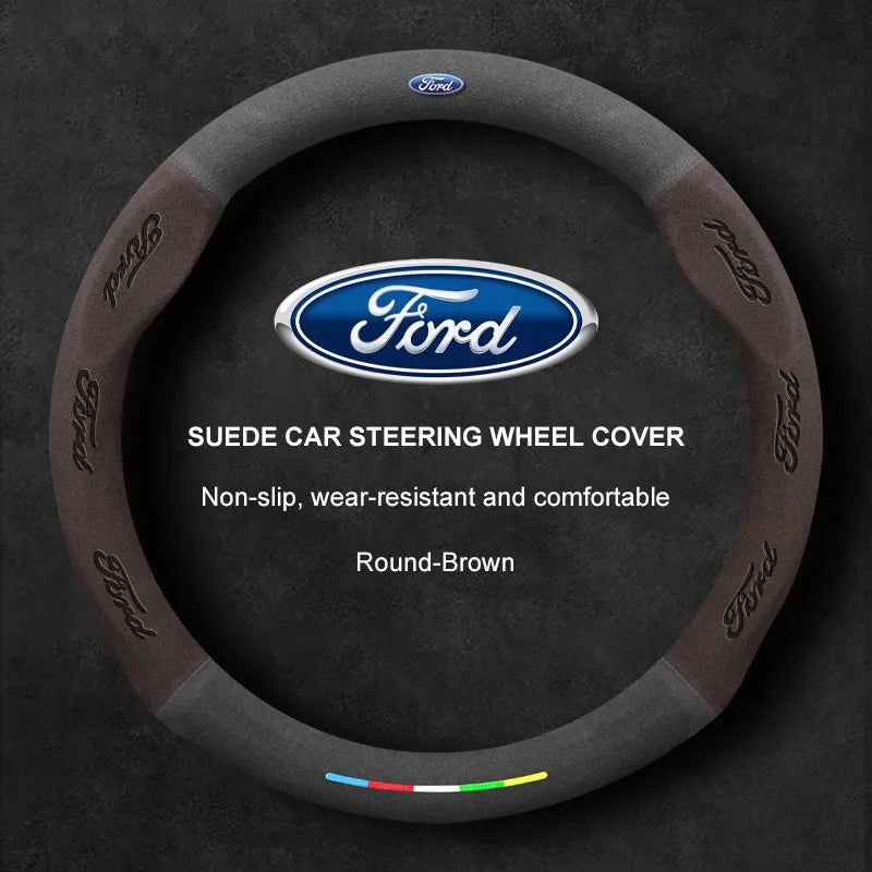 Alcantara Suede 3D Embossed Steering Wheel Cover For Ford