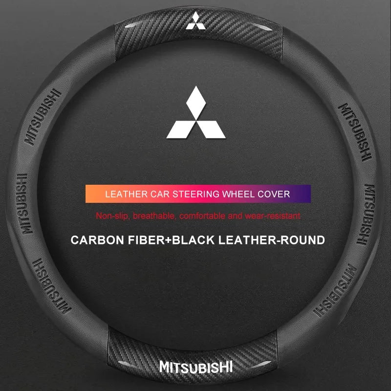 3D Embossed Genuine Leather Steering Wheel Cover For Mitsubishi