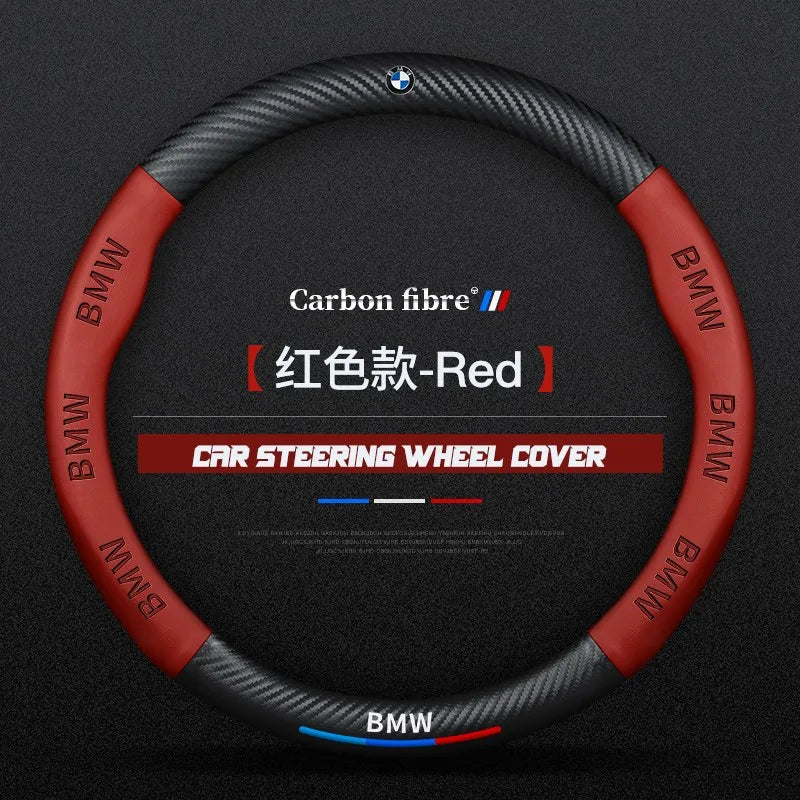 Carbon fiber genuine leather car steering wheel cover for BMW