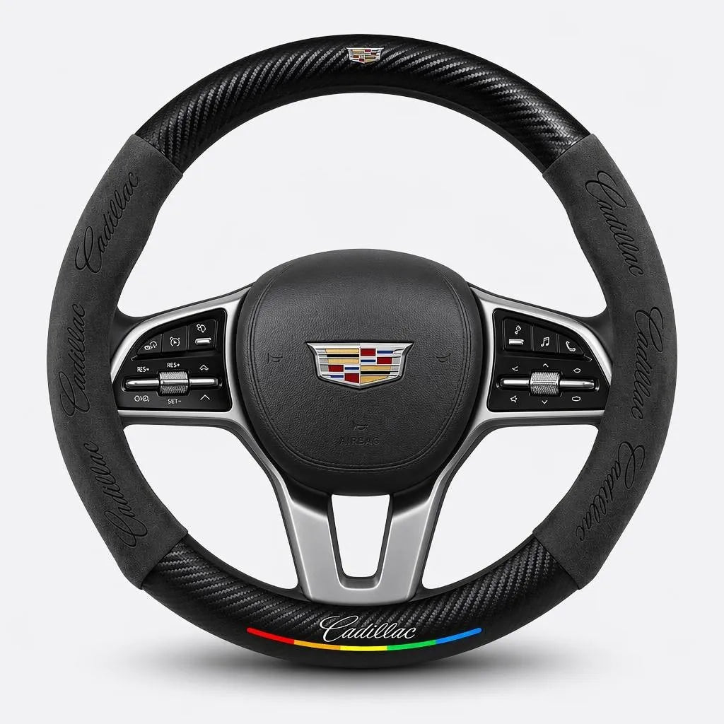Car steering wheel cover in carbon fiber suede style suitable for Cadillac
