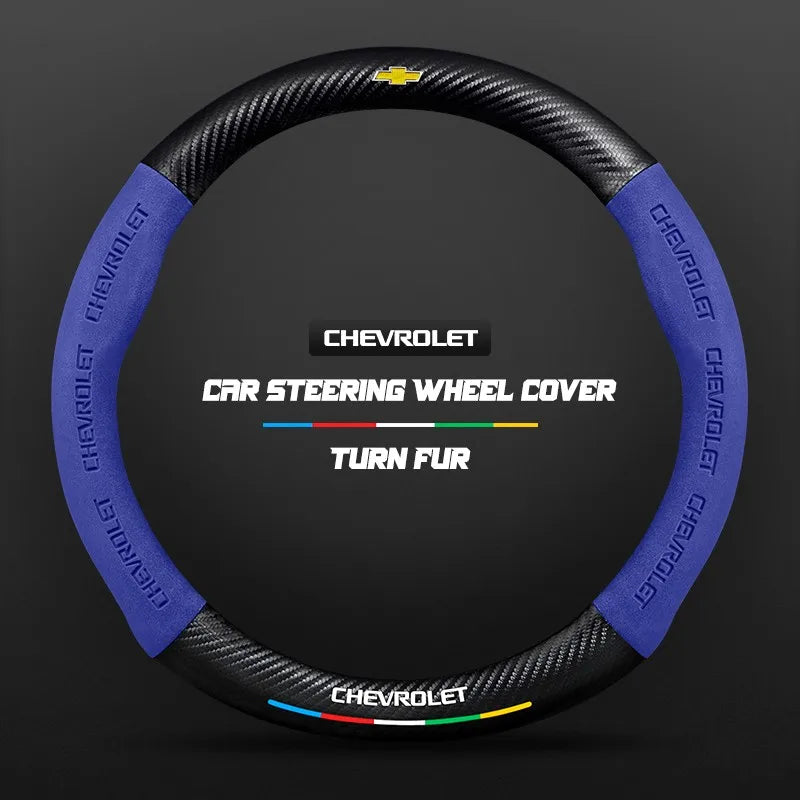 Car steering wheel cover in carbon fiber suede style suitable for Chevrolet