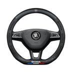 Carbon fiber genuine leather car steering wheel cover for Skoda