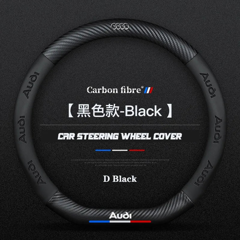 Carbon fiber genuine leather car steering wheel cover for Audi