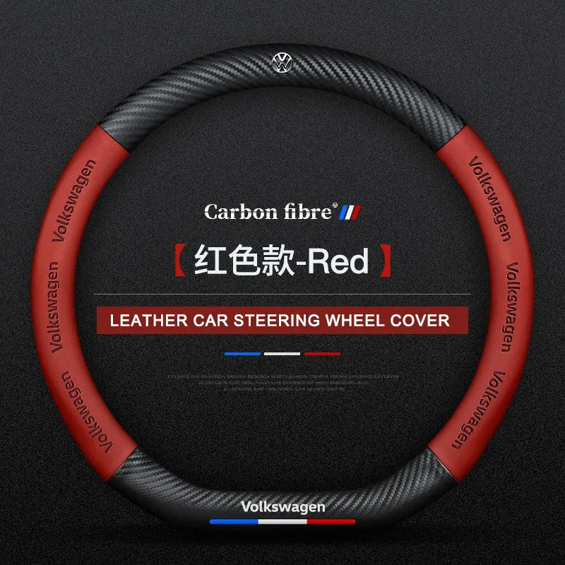 Carbon fiber genuine leather car steering wheel cover for Volkswagen