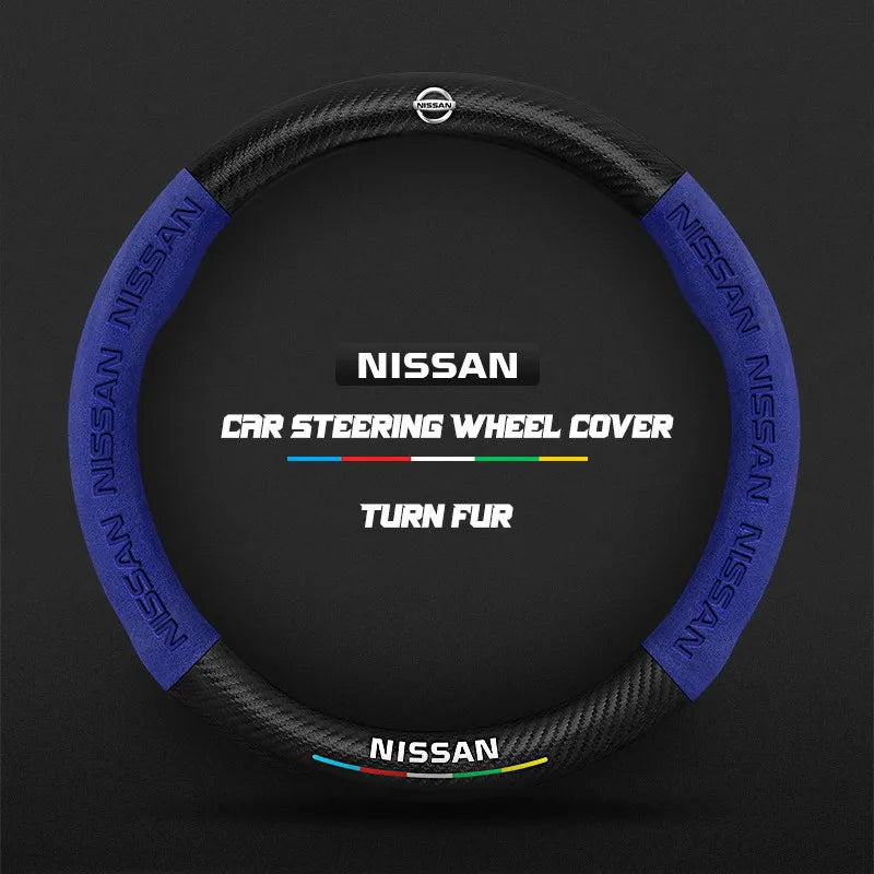 Car steering wheel cover in carbon fiber suede style suitable for Nissan