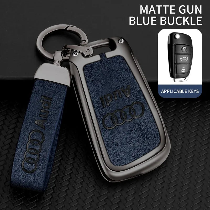 Zinc alloy genuine leather car key case for Audi series