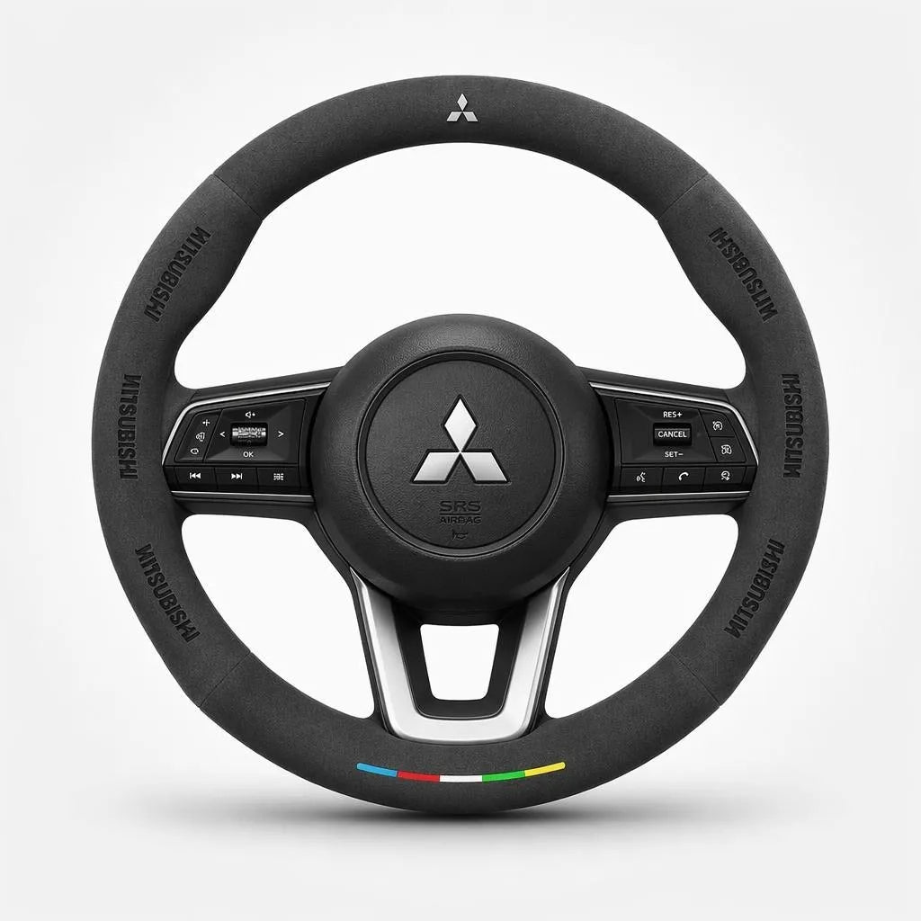 Alcantara Suede 3D Embossed Steering Wheel Cover For Mitsubishi