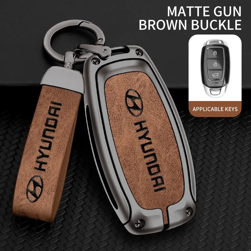 Zinc alloy genuine leather car key case for Hyundai series