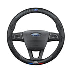 Carbon fiber genuine leather car steering wheel cover for Ford